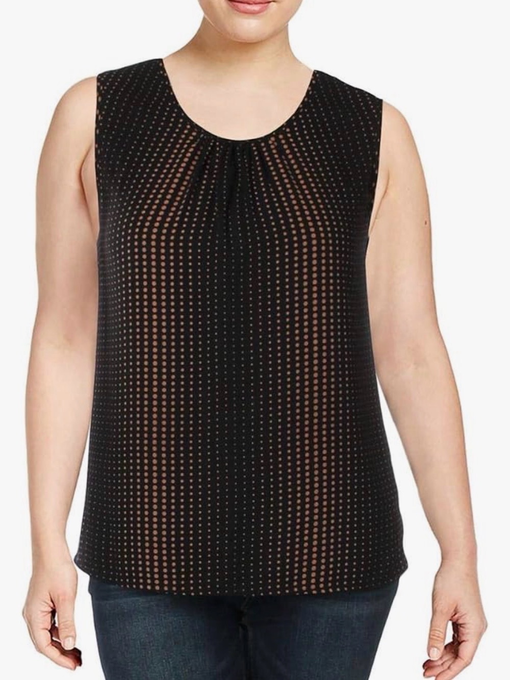 Anne Klein Black Sleeveless Dot-Print Shell Top
